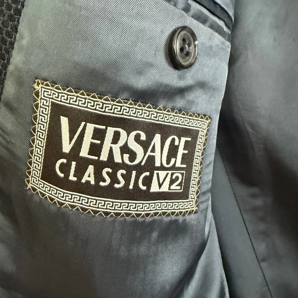 Versace Classic V2 Blazer Navy Textured Wool 100% US 42 Business Formal IT 52